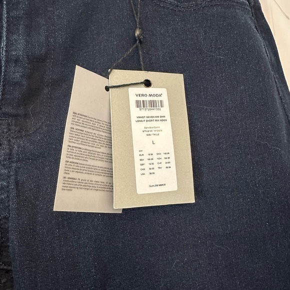 VERO MODA Jean Long Shorts Dark Blue 5 Pkts Zip Strtch NWT Sz L - Picture 5 of 11